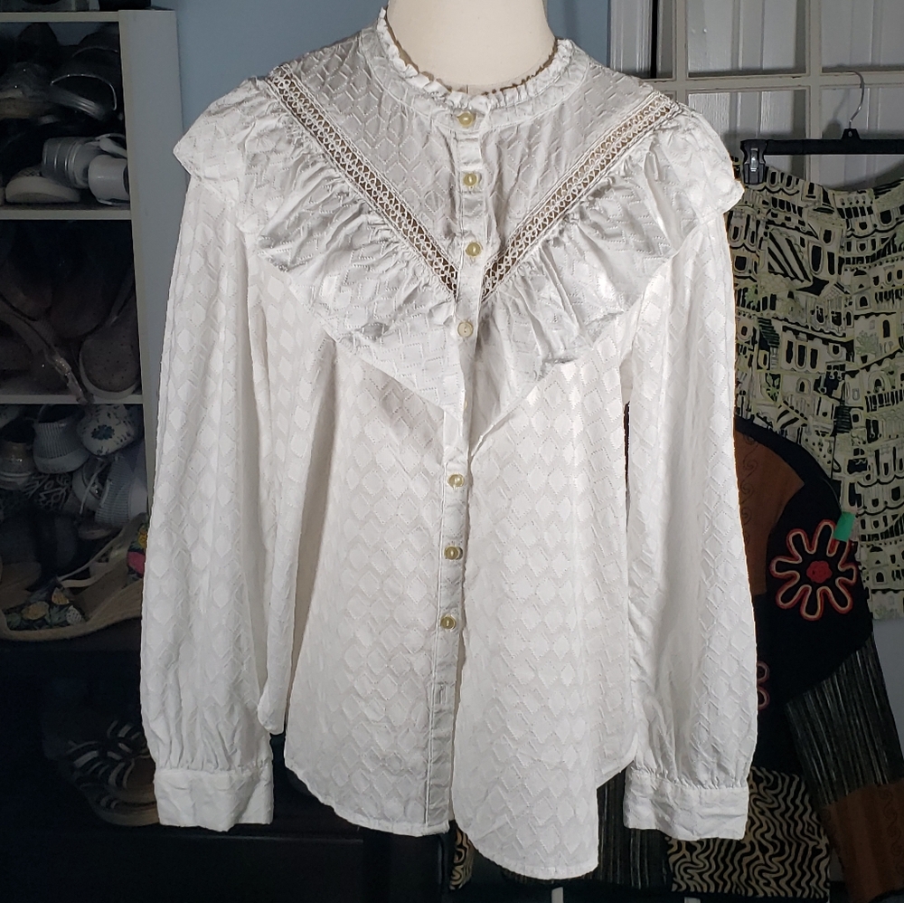 Loft Victorian Revival Buttondown Prarie Ruffle Jacquard Castlecore Cos Theater View 6